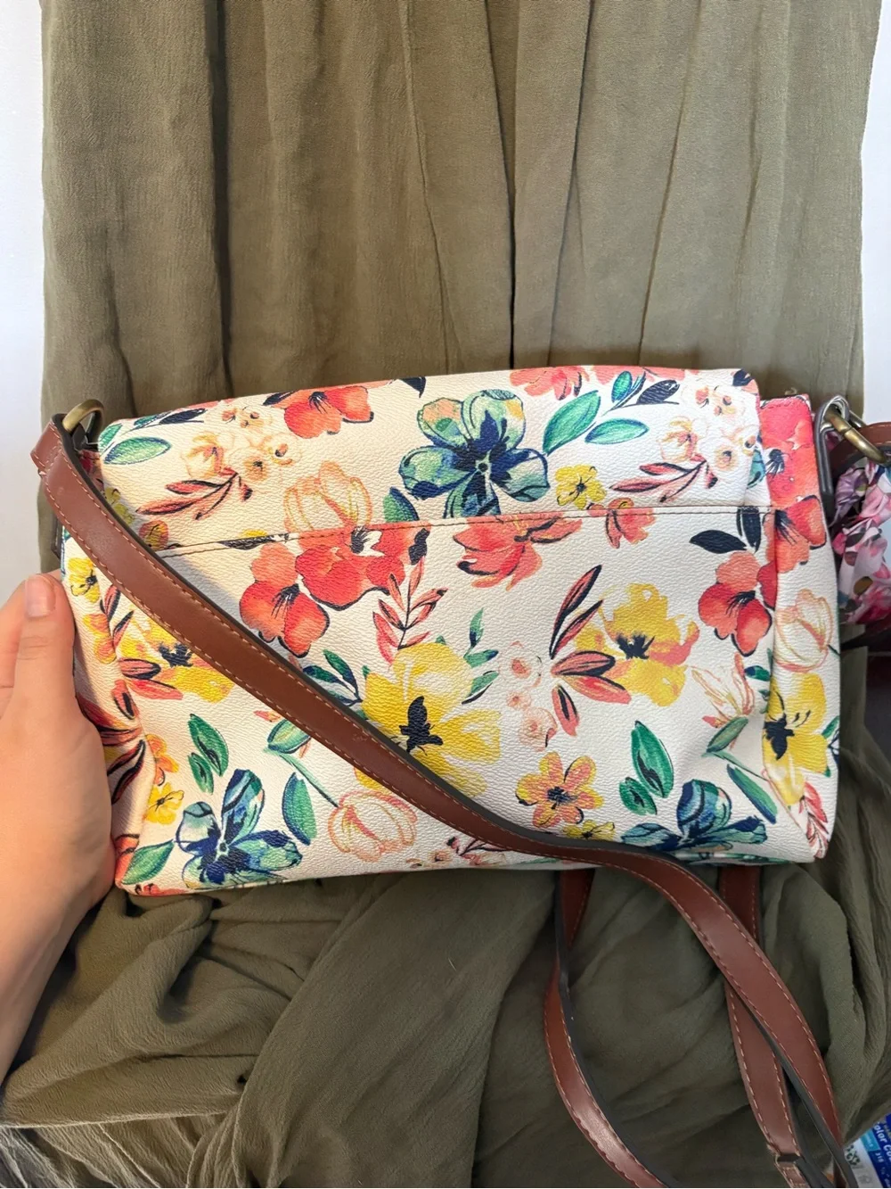 St. John's Bay White Floral Crossbody with Brown Strap